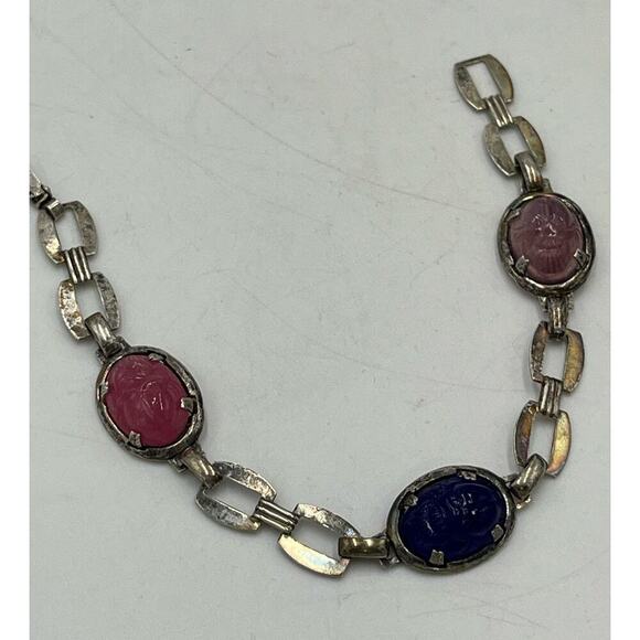 Scarab Multicolor Sterling Silver Bracelet Pinks Purples Fold Over Clasp - Picture 8 of 10